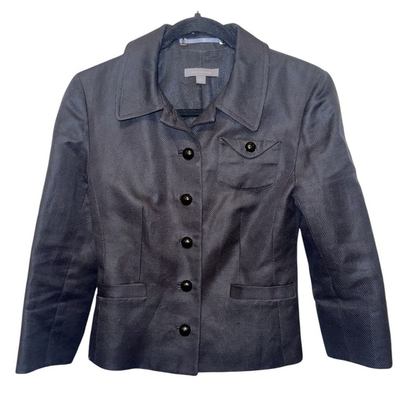 Ann Taylor Black Linen Blend Button-Front Blazer Sz 2 Crop Career Officecore - Picture 2 of 12